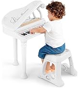 Maxmass 25 Key Kids Piano and Stool, Wooden Toddler Electronic Keyboard with Music Stand, Record/...