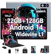 Sequence of images showing a laptop with a charger and accessories against a blue background, demonstrating various angles and ports of the device.