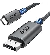 USB-C to HDMI cable with braided black cord. Metal connectors labeled 'Jade' and 'acer'. Blue accents near connectors. Closeup view of both ends.