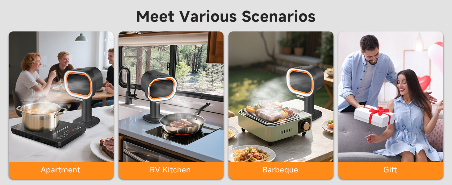 Text reads 'Meet Various Scenarios'. Series of images showing different use cases of a product in office and home settings.