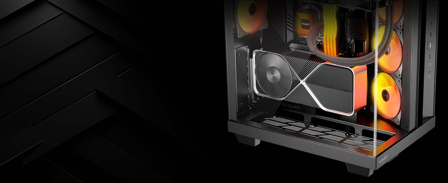 Gaming or computer hardware with RGB lighting effects, showing multiple units with colorful illuminated elements against dark backgrounds.