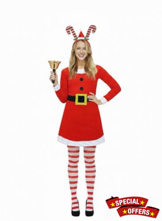 labreeze Christmas Santa Costume Set for Women with Candy Cane Headband
