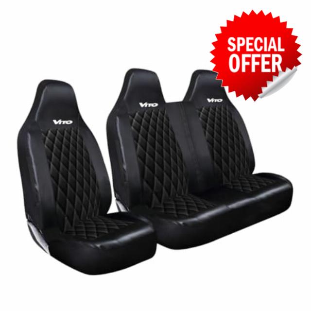FOR MERCEDES VITO- PREMIUM QUILTED BLACK LEATHER FRONT DRIVER & PASSENGER SEAT COVERS SET HEAVY DUTY WATERPROOF SEAT PROTECTORS 2+1 SINGLE + DOUBLE 956