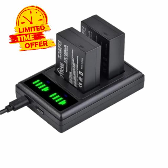 Pickle Power 2-Pack DMW-BLC12E DMW-BLC12 Battery and Charger for Panasonic Lumix DMC-FZ200 FZ330 FZ300 FZ2500 G7 G5 G6 G90 G95 GH2 GX8 G85 DC-FZ1000 II