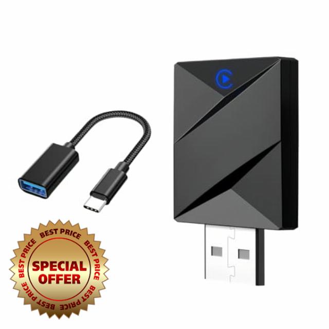 Wireless Carplay Adapter 2-in-1 Plug and Play USB to Wireless Car Adapter for iPhone & Android Seamless Bluetooth Connectivity Plug and Play Car Play Wireless Adapter (Black)