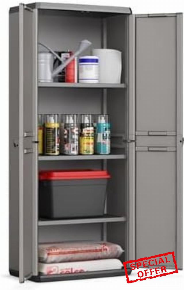 Solent Plastics Lightweight Tall Storage Cabinet - Garage
