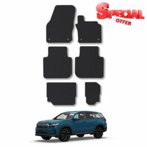 Skoda Kodiaq [7 Seats] (2024+) Rubber Car Mats Compatible with Accessories Tailored Fit Heavy-Duty Floor Mats Set Accessory Waterproof Durable Custom Fit 4 Pieces Water Resistant Easy-Clean With Clips