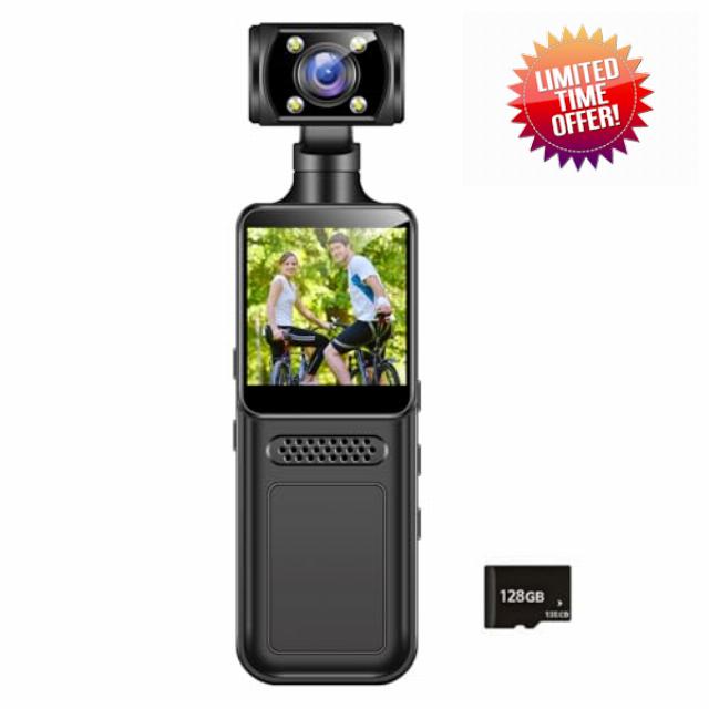 4K Body Camera Video Small Wearable Body Portable 180 Degree Rotatable Lens Sport Action Outdoor Video Recorder Riding Recorde