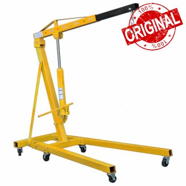 RocwooD 1 Ton Hydraulic Folding Engine Crane Hoist Lift Stand 1000kg Garage Floor Stand Lift Jack for Garage Car Lifting Tools Caster Wheels Black/Yellow