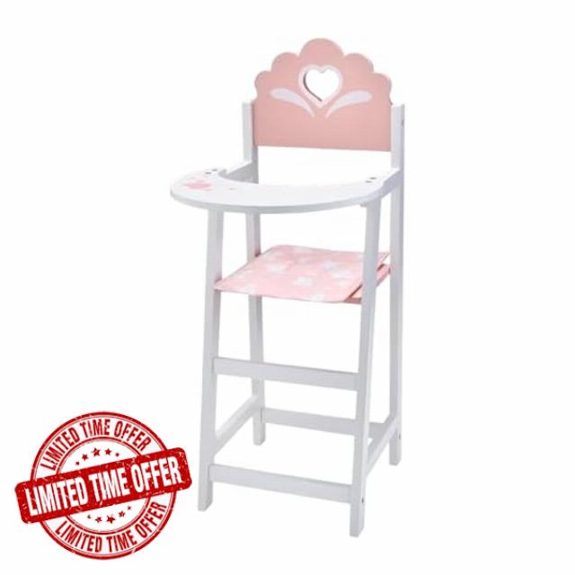 Wooden Dolls Highchair Toy Feeding Seat – Doll Feeding Highchair Set For Kids – Wooden Doll Accessory With Cushion For Imaginative Play