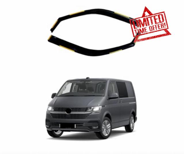 LAS Tinted Wind Deflectors 2pc Set for Volkswagen Transporter T6 2015-2024 | Side Window Visors | Rain Guards | Slimline Smoke Finish