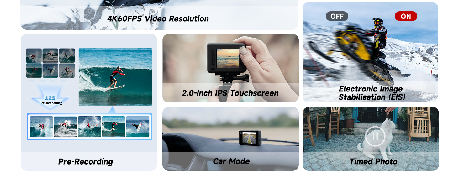 Multiple product demonstration images showing smart home security system interface and installation steps on white background.