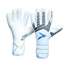Professional goalkeeper gloves shown from multiple angles, featuring black and electric blue design with protective padding and grip elements.