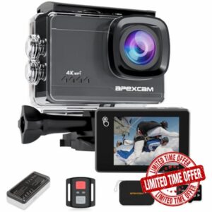 Apexcam M90 Action Camera Touchscreen with 64GB Card 4K 60FPS 64MP 40M EIS Ultra HD Underwater Waterproof 8X Zoom Pre-Recording WIFI Wide Angle with 2x1350 Battery Accessories Mount Kits