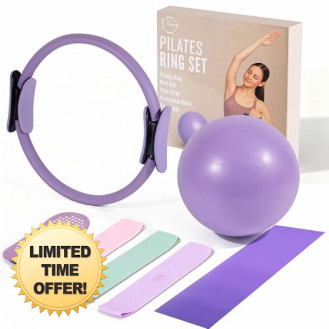 9pcs Pilates Equipment - At Home Pilates Kit for Women Includes 14” Pilates Ring with Dual Padded Handles - Small Pilates Ball - Highly Elastic Exercise Resistance Bands Pump & Grip Socks - Xmas Gif