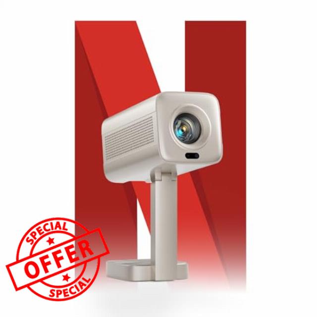 [Netflix Officially & 3D Dolby Audio] Smart Mini Portable Projector 4K with TOF Auto Focus & Keystone
