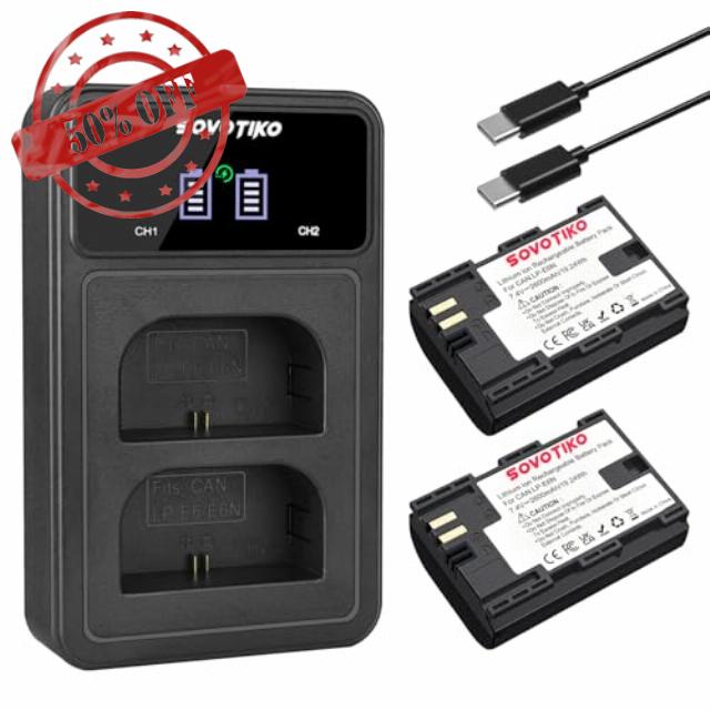 LP-E6N Battery 2-Pack and Dual Slot Charger for Canon EOS R