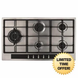 HG9351SS Five Burner Gas Hob – 86cm Stainless Steel Hob with Cast Iron Pan Supports