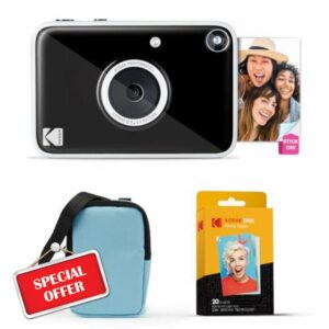 KODAK Printomatic+ Instant Print Digital Camera Starter Bundle + Carrying Case (Blue) + Zink 20pk Sticky-Back Photo Paper - 10MP