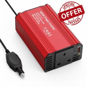 400W Car Power Inverter DC 12V to AC 240V/230V Modified Sine Wave Voltage Converter with PD65W USB-C