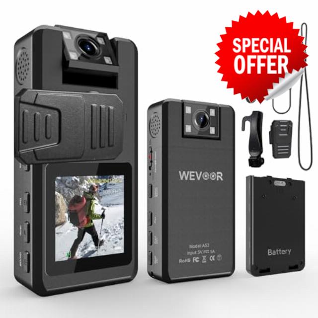 1296P Mini Video Body Camera 64GB 20Hrs Portable Wearable Police Camcorder