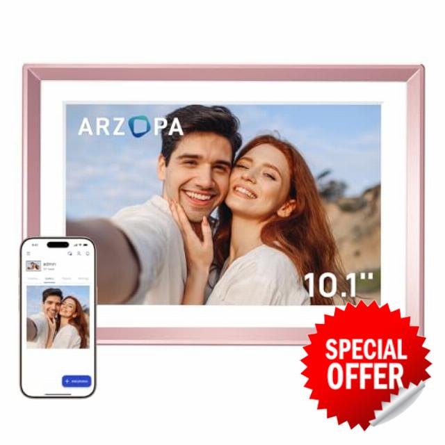 ARZOPA 10.1" Rose Gold Metal Digital Photo Frame Free Unlimited Cloud Storage for Photos & Videos