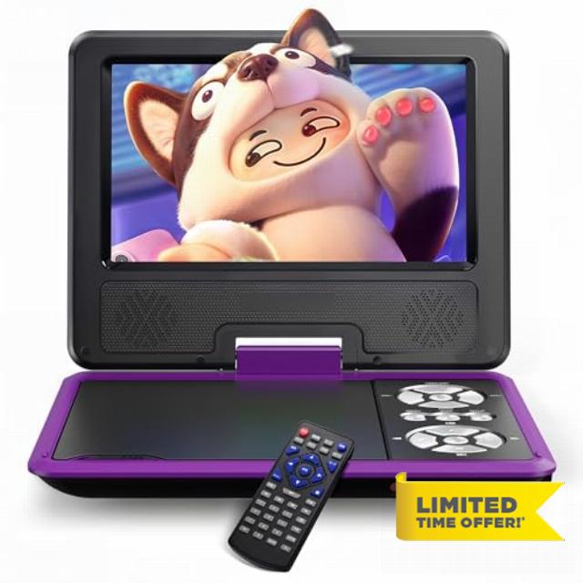 WOLFANG 9.5" Portable DVD Player for Kids and Car Travel with 7.5" HD Swivel Screen