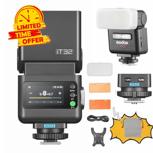 Godox iT32 TTL Camera Flash with X5 O Wireless Flash Trigger 2.4GHz HSS 1/8000s GN18 with Magnetic Diffuser for Olympus Panasonic OM System Cameras