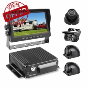 4 Channel 1080P H.265 Dual 512 GB Vehicle Car Mobile DVR System Video Recorder Loop Record with IR Night Vision Waterproof Front Side Backup Camera and 7 inch VGA Monitor for RV Truck Bus Camper Va