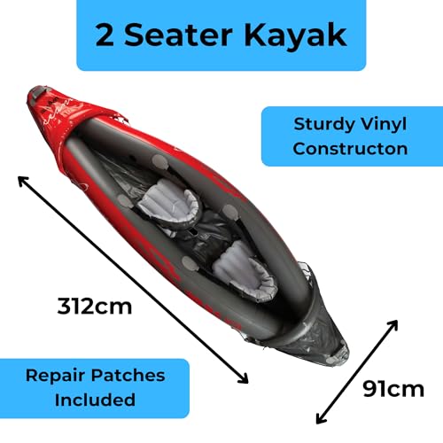 Pump & Carry Bag – Blow Up 2 Man Double Seater Kayak for Adults - Ideal for Beginners