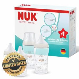 NUK Perfect Match Baby Bottle | 0+ Months | 150ml & 260ml | Anti Colic Feeding Bottle | PP | Temperature Control Indicator | Rainbow | 1 Cou
