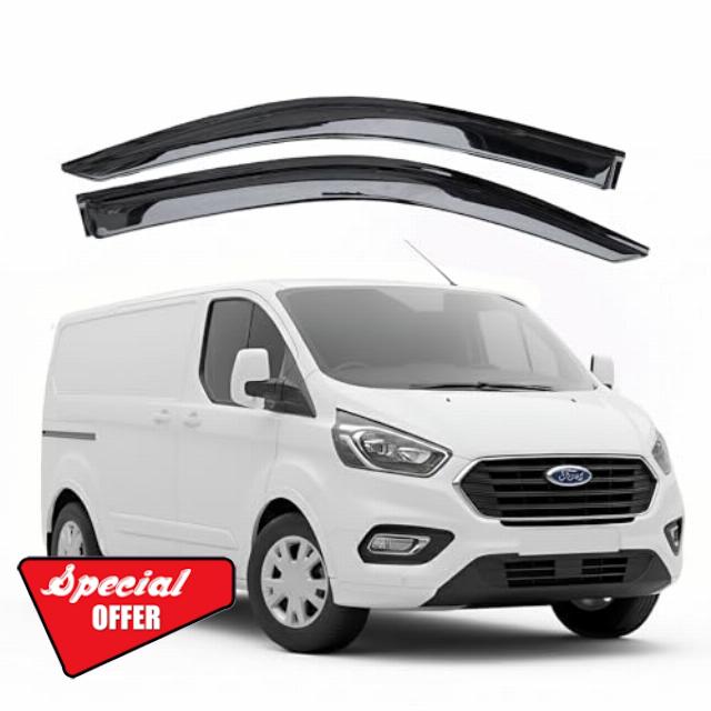To Fit: Ford Transit Custom 2013 to 2023 Wind Deflectors Window Visors – 2-Piece External Fit Set