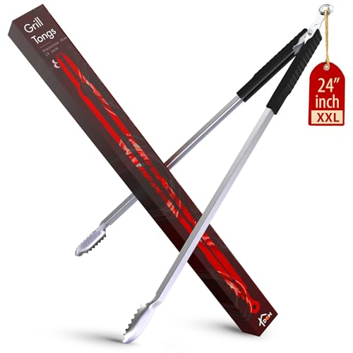 100% Stainless Steel Long Metal Grill Tongs for Outdoor Grill