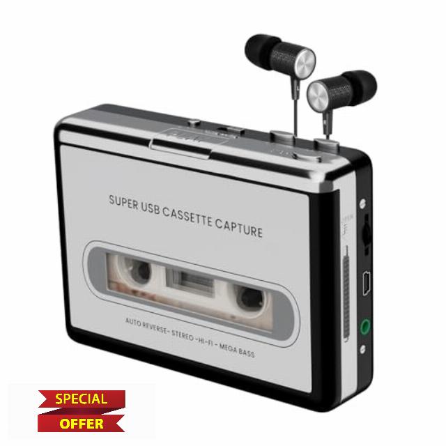 Reshow Cassette Player - Portable Cassette Player That Records MP3 Audio Music via USB - Converts Cassettes to iPod - Compatible with Laptops and PCs Format-Silve