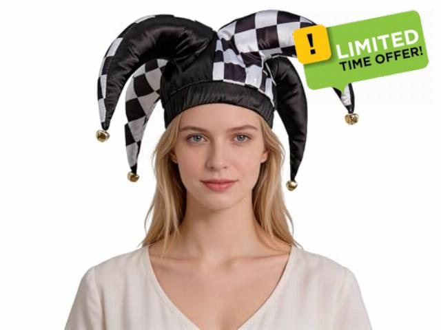Jester Hat Clown Joker Costume Accessory with Bells for Halloween Christmas Carnival Mardi Gras Cosplay