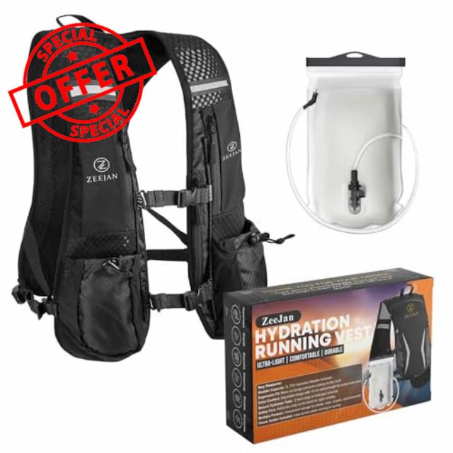 Hydration Vest with 2L Bladder – Adjustable Lightweight Running Vest Men & Women | Trail Backpack | Running Rucksack with Phone Holder | Reflective Hydration Vest for Maratho