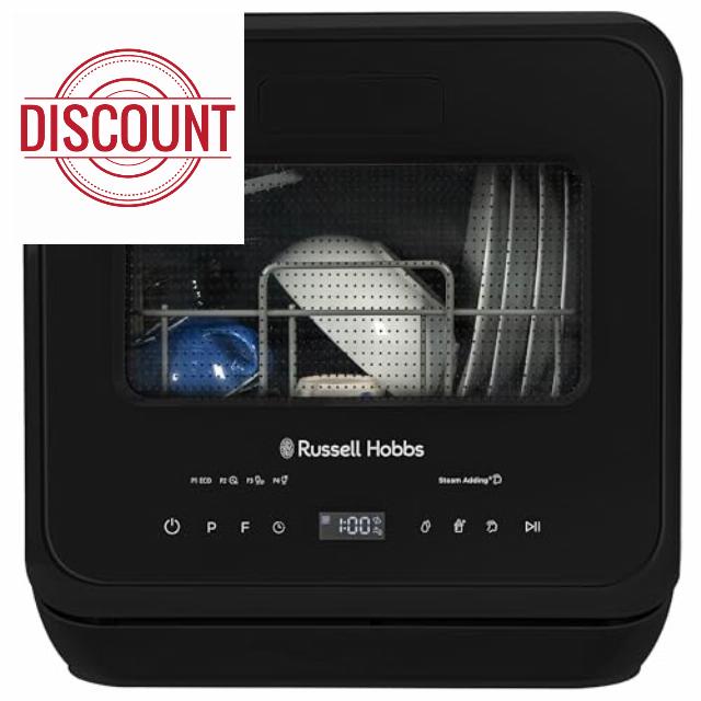 Russell Hobbs Mini Dishwasher Compact Table Top in Black 2 Place Setting Dishwasher