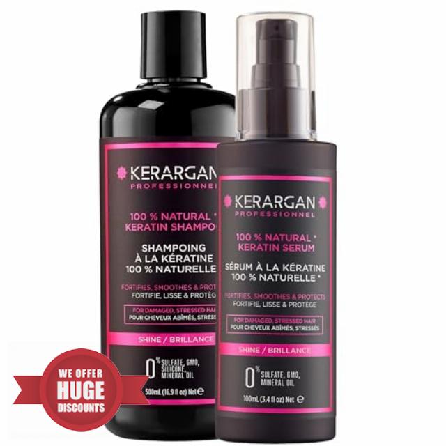 Kerargan - Ultra Repairing Shampoo and Serum Duo with Keratin for Damaged and Stressed Hair - Strengthens