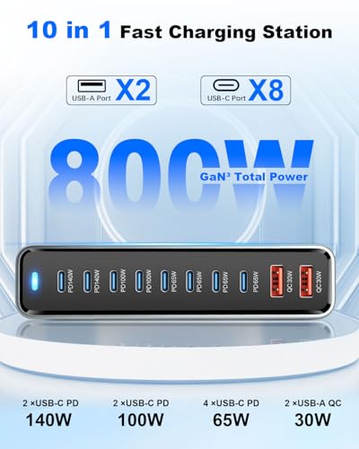 10 Ports GaN III Safe USB C Charging Station