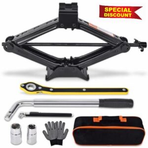 Rarapop Car Jack Kit Scissor Jack for 2 Ton (4409 lbs) Tire Jack Tool Universal Emergency Kit with Lug Wrench Tire Changing for Car SUV