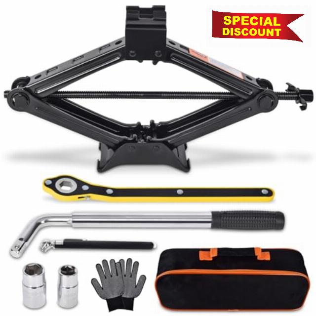 Rarapop Car Jack Kit Scissor Jack for 2 Ton (4409 lbs) Tire Jack Tool Universal Emergency Kit with Lug Wrench Tire Changing for Car SUV