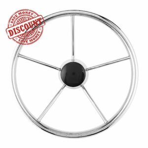 Boat Steering Wheel 13.5 Inch 5 Spoke Stainless Steel Mirror Polishing Marine Control Accessory for Vessel with 3/4 Inch Tapered Shaf