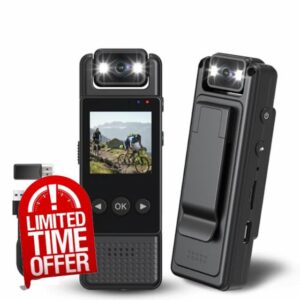 HD1080P Mini Body Camera 180° Rotating Lens Night Vision Motion Detection 6HR Battery Wearable Bodycam Video Camera for Law Enforcement Security Sports