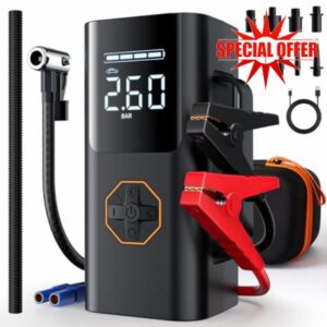 Portable Jump Starter with Air Compressor - 12V Car Battery Jumper Starter Box 5500A (All Gas/12L Diesel) 9-in-1 with Air Blower