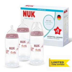 NUK First Choice Baby Bottles | 3+ Months | 300ml | Anti Colic Feeding Bottle | PP | Temperature Control Indicator | Koala | 3 Cou