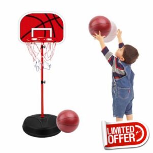 Adjustable Basketball Backboard Stand & Hoop Set for Children – 1.8m Red