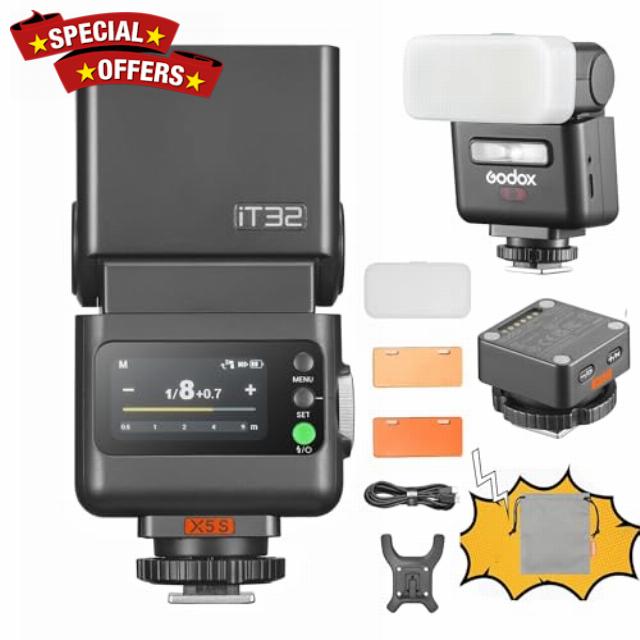 Godox iT32 TTL Camera Flash with X5 S Wireless Flash Trigger 2.4GHz HSS 1/8000s GN18 with Magnetic Diffuser for Sony Cameras