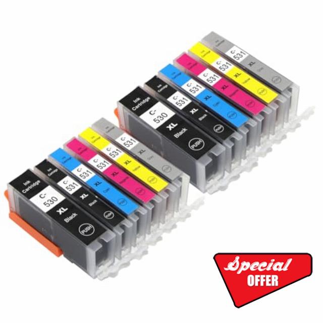 Go Inks Compatible PGI-530 & CLI-531 XL Ink Cartridges - 12 Pack replacements for Canon PIXMA TS8750 & TS8751-23ml/22ml - High Capacity - 530 531 XL Multipack - 2x Se