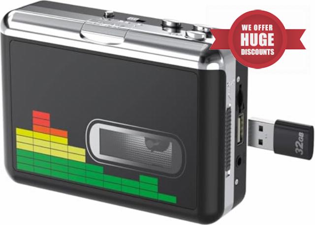 Portable Cassette Player to MP3 Converter - USB Cassette Digitizer with 3.5mm Headphone Jack
