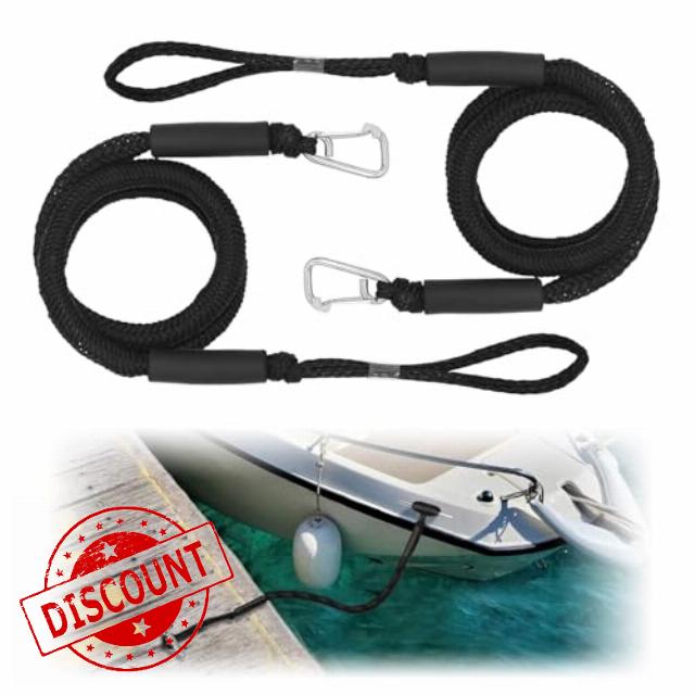 2 Pieces 6 Ft Boat Bungee Dock Lines with Stainless Steel Clip and Loop